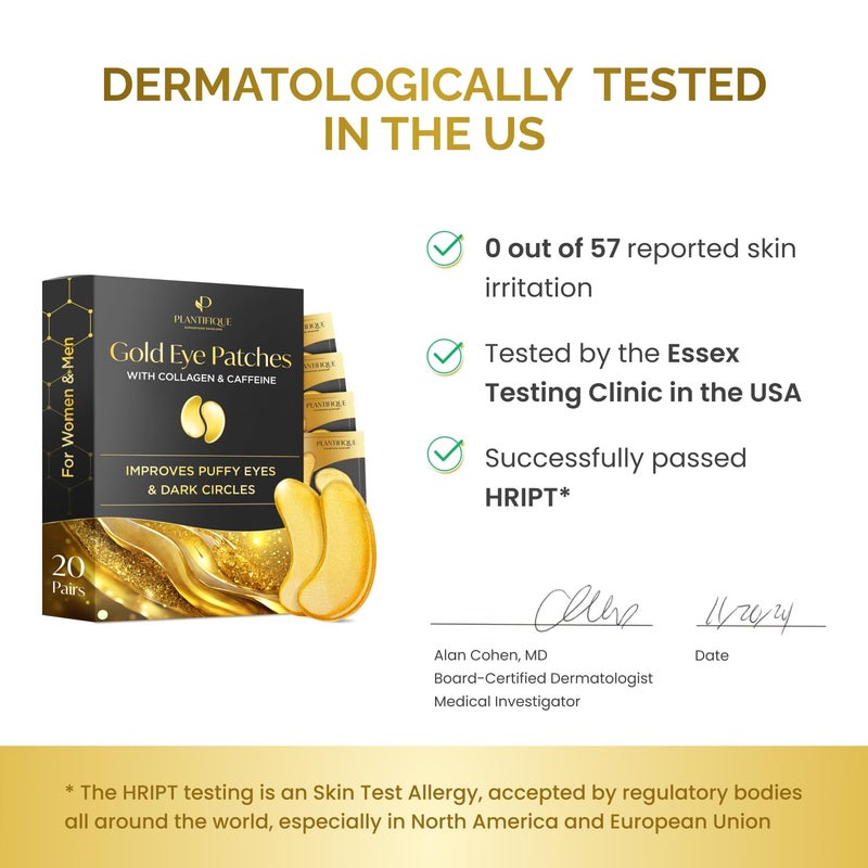 PLANTIFIQUE Gold Eye Patches for Puffy Eyes | 20 Pairs | Gifts | Under Eye Masks for Dark Circles | Puffiness Eye Gels | Eye Mask Skincare - Image 5