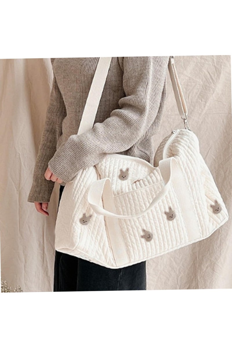 السيد باندا حقيبة سفر عصرية مطرزة كبيرة السعة مطرزة بنقشة أرنب لطيف على شكل أرنب لطيف للسفر، حقيبة يد خفيفة الوزن قابلة للطي من بوسطن، حقيبة يد خفيفة الوزن قابلة للطي من بوسطن، حقيبة محمولة ومحمولة على الكتف، حقيبة مستشفى للأمومة، حقيبة أطفال من القماش الخشن للسفر - Image 5