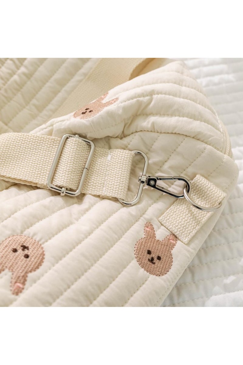 السيد باندا حقيبة سفر عصرية مطرزة كبيرة السعة مطرزة بنقشة أرنب لطيف على شكل أرنب لطيف للسفر، حقيبة يد خفيفة الوزن قابلة للطي من بوسطن، حقيبة يد خفيفة الوزن قابلة للطي من بوسطن، حقيبة محمولة ومحمولة على الكتف، حقيبة مستشفى للأمومة، حقيبة أطفال من القماش الخشن للسفر - Image 4