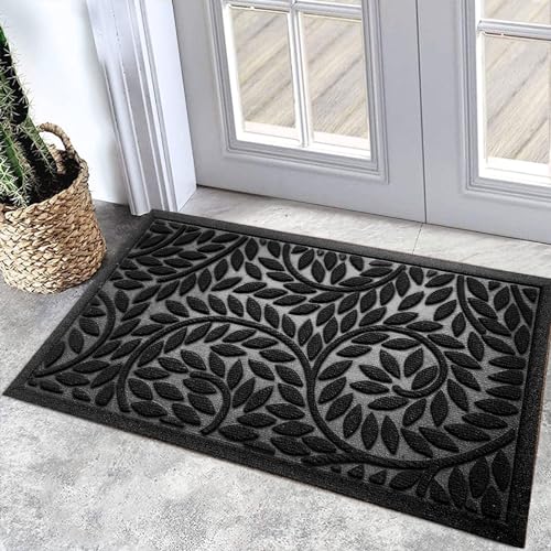 Bulijojo Front Door Mat Entrance,Durable Heavy Duty Welcome Mat,Thick Absorbent Natural Rubber Non Slip Mat,Sturdy Entryway Black, 17"x30" - Image 1