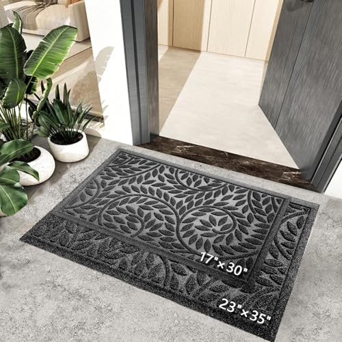 Bulijojo Front Door Mat Entrance,Durable Heavy Duty Welcome Mat,Thick Absorbent Natural Rubber Non Slip Mat,Sturdy Entryway Black, 17"x30" - Image 2