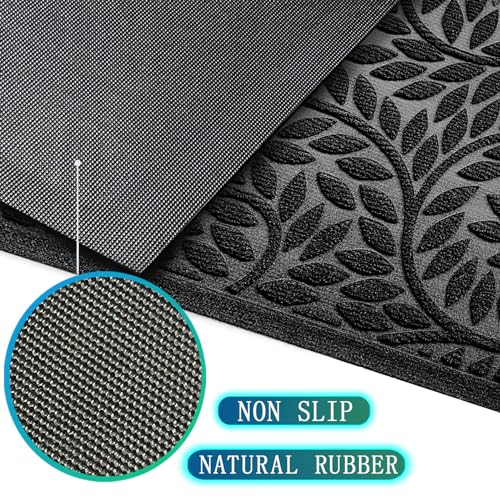 Bulijojo Front Door Mat Entrance,Durable Heavy Duty Welcome Mat,Thick Absorbent Natural Rubber Non Slip Mat,Sturdy Entryway Black, 17"x30" - Image 5