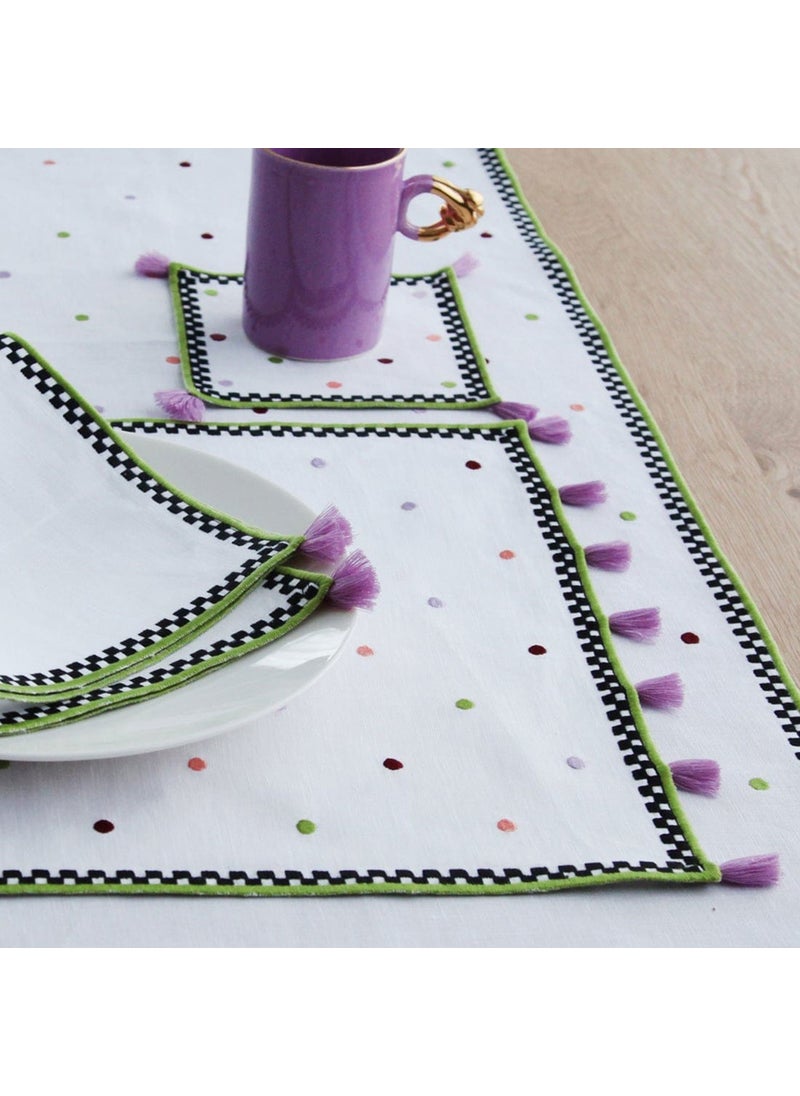 Ge Living Colorful Polka Dot Purple Tasseled Checkered Pattern Decorative Placemat (2 Pieces)  - Image 3