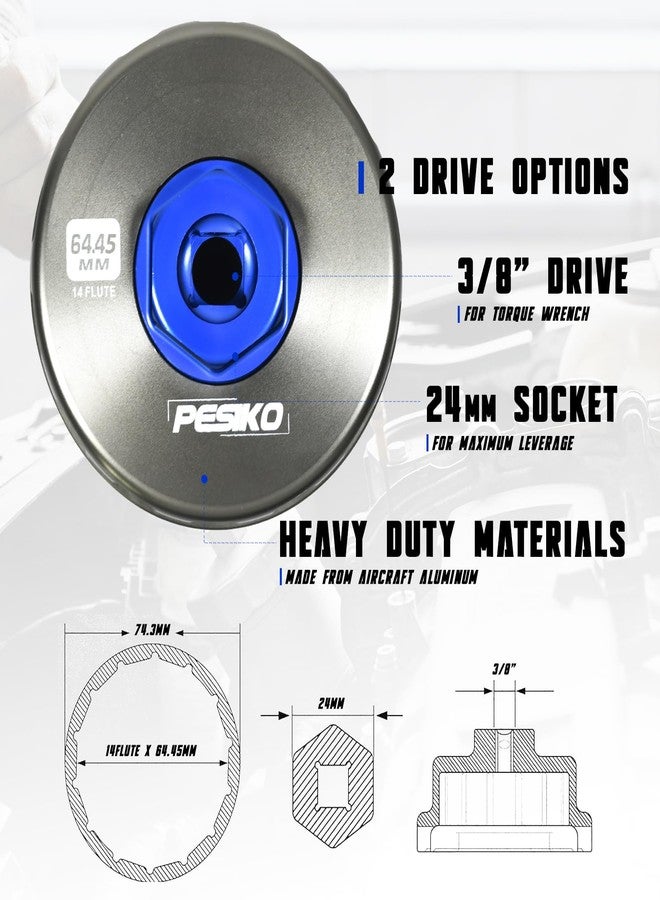 PESIKO 64mm Oil Filter Wrench, Drain Hose & Engine Oil Funnel for Toyota, Lexus and Scion 2.0-5.7L Engine Cartridge Style Oil Filter Remover Tool - Image 2