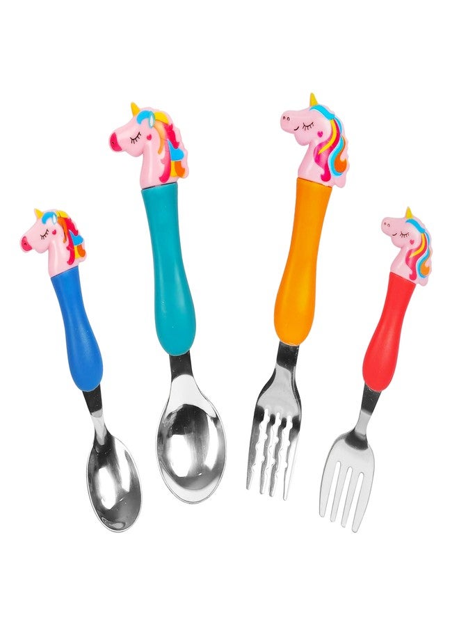 VGRASSP Unicorn Family Baby Spoon and Fork Cutlery for Babies and Kids - Stainless Steel (304) Tableware Set with Comfortable Handle for Boys and Girls - Image 1