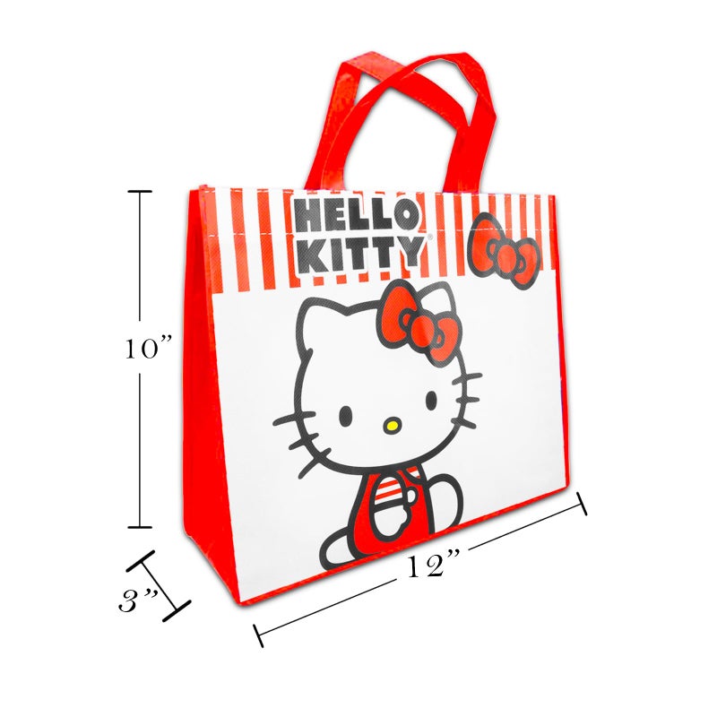 هالو كيتي Hello Kitty Tote Bag For Girls - حزمة الملحقات مع 3 أكياس بقالة قابلة لإعادة الاستخدام مع ملصقات المزيد | مجموعة حقيبة حمل Hello Kitty - Image 3