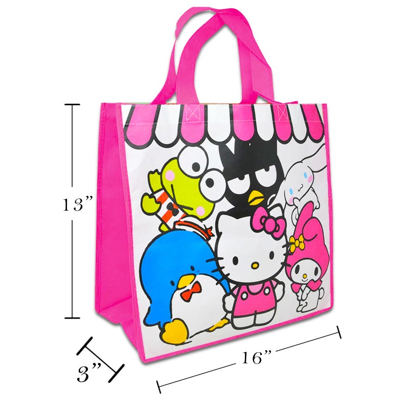 هالو كيتي Hello Kitty Tote Bag For Girls - حزمة الملحقات مع 3 أكياس بقالة قابلة لإعادة الاستخدام مع ملصقات المزيد | مجموعة حقيبة حمل Hello Kitty - Image 4