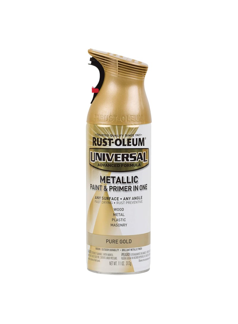 RUST-OLEUM Universal Metallic Spray Paint Pure Gold 312g(11oz) – Paint & Primer in One, Brilliant Finish for Wood, Metal, Plastic & Masonry-245221 - Image 1