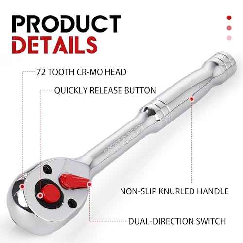 UYECOVE 1/4 Inch Drive Ratchet Wrench, 1/4 Ratchet, Socket Wrench, 72-Tooth Quick-release Reversible Cr-Mo Head, Chrome Steel Made - 5.9''15cm - Image 3
