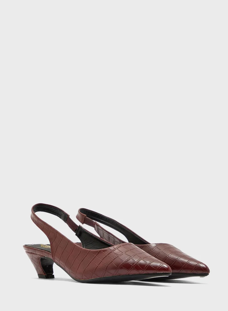 ELLA Pointed  Croc Effect Slingback Block Heel Pump
