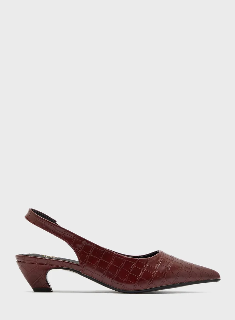 ELLA Pointed  Croc Effect Slingback Block Heel Pump