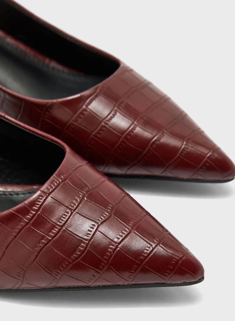 ELLA Pointed  Croc Effect Slingback Block Heel Pump