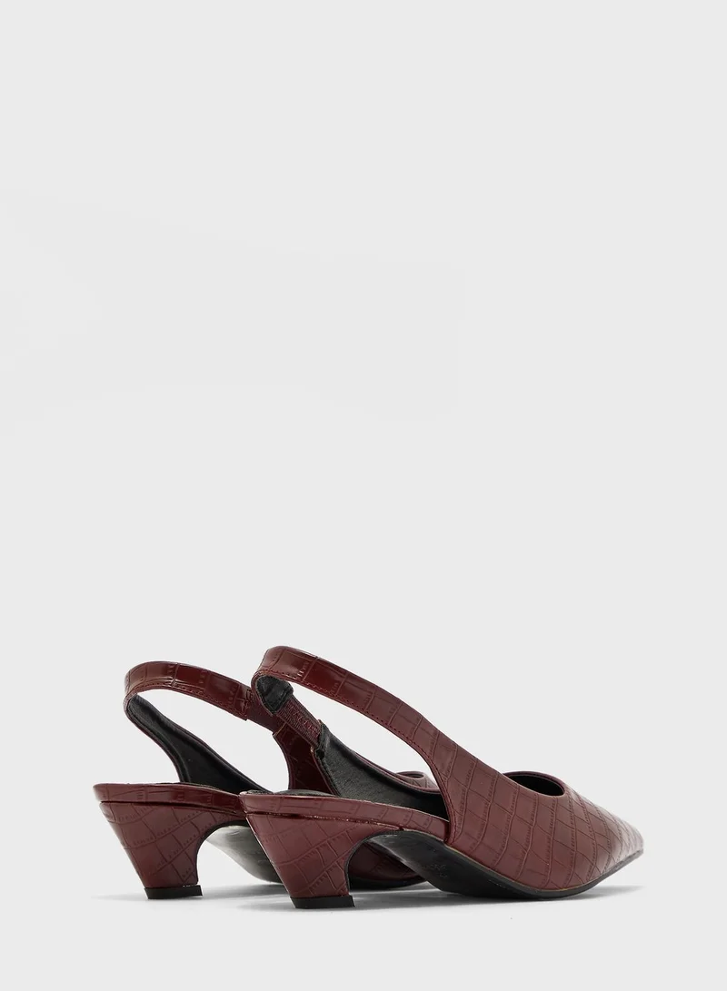 ELLA Pointed  Croc Effect Slingback Block Heel Pump