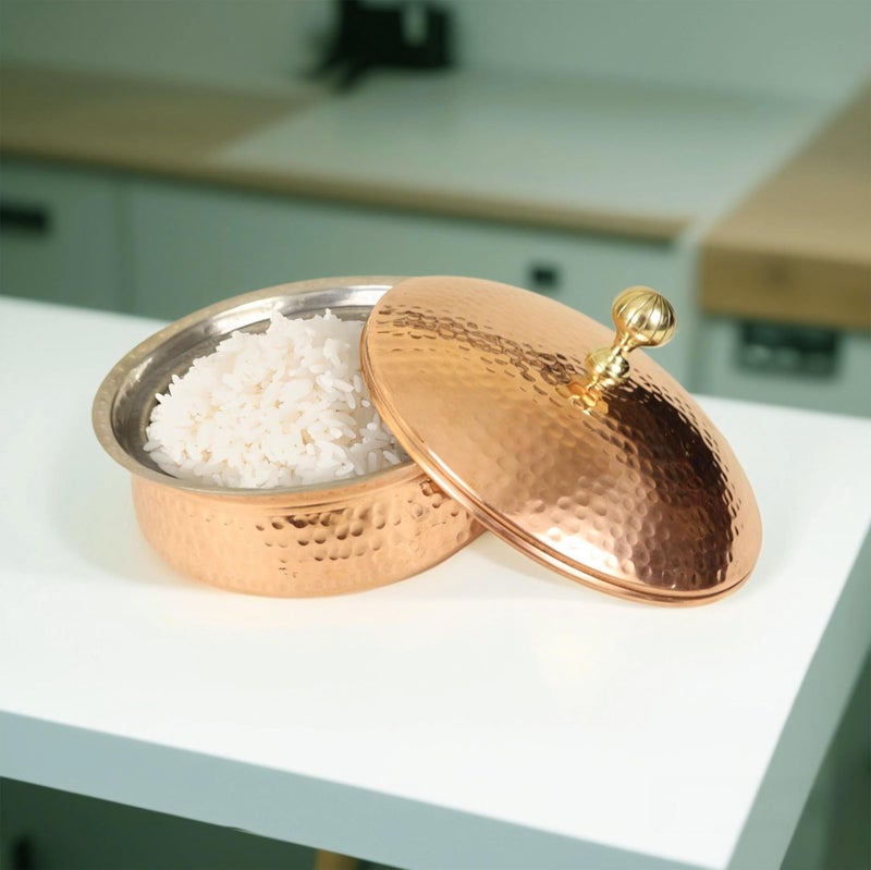 Spillbox Putrika Copper Kitchen Appliances Cooking Serving Pot Pan|Biryani Handi|Urli|Serveware|Tope |Patila|Cookware Bowl|Cooking Bowl Set with Lid (Copper, Large) - Image 4