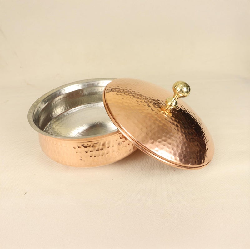 Spillbox Putrika Copper Kitchen Appliances Cooking Serving Pot Pan|Biryani Handi|Urli|Serveware|Tope |Patila|Cookware Bowl|Cooking Bowl Set with Lid (Copper, Large) - Image 2