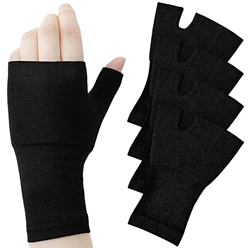 Geyoga 4 Pcs Unisex Wrist Thumb Support Fingerless Compression Gloves Wrist Support Brace for Sports, Fits Small-Check Size Chart Before Ordering(Black,4.3-5.1 Inch) - Image 1