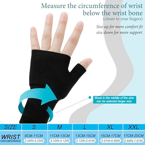 Geyoga 4 Pcs Unisex Wrist Thumb Support Fingerless Compression Gloves Wrist Support Brace for Sports, Fits Small-Check Size Chart Before Ordering(Black,4.3-5.1 Inch) - Image 3