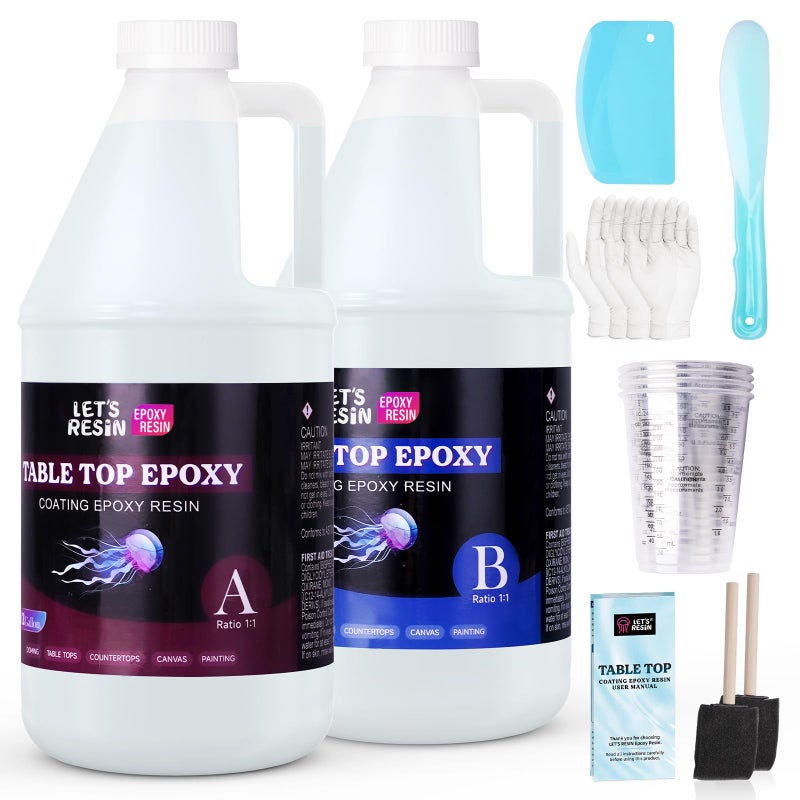 LET'S RESIN LETS RESIN EPOXY RESIN 1 Gallon High Viscosity Resin for Table Top2 Part Epoxy for TumblersCrystal Clear Thick Resin Kit with High Gloss Finish for CountertopRiver Table - Image 2