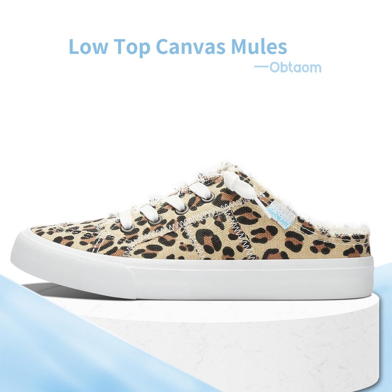 Obtaom Women Canvas Mules Memory Foam Clipper Fashion Sneakers Comfortable Slip-On Mule Backless Shoeï¼ˆLeopard Print US5ï¼‰ - Image 2
