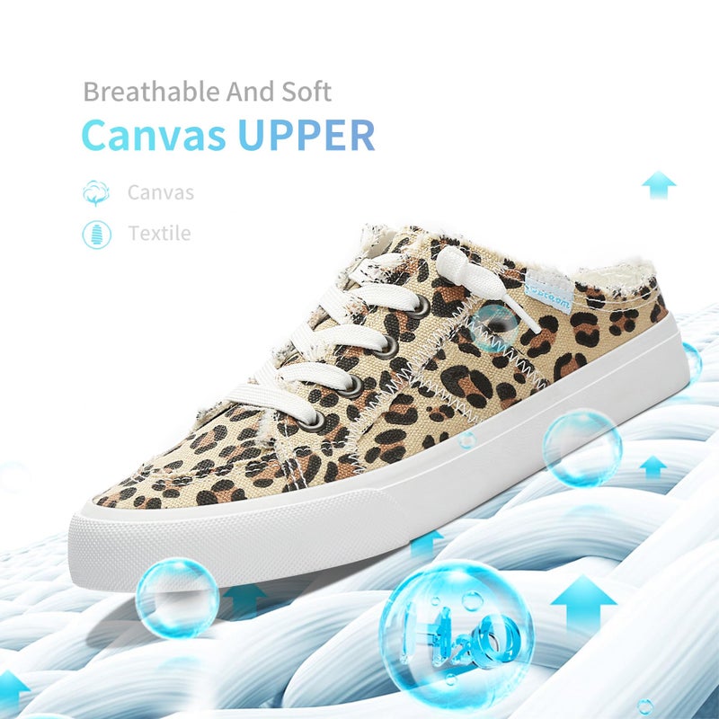 Obtaom Women Canvas Mules Memory Foam Clipper Fashion Sneakers Comfortable Slip-On Mule Backless Shoeï¼ˆLeopard Print US5ï¼‰ - Image 3