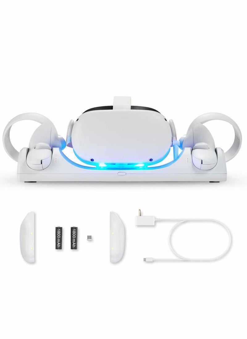 KASTWAVE Charging Dock for Oculus Quest 2 / Meta Quest 2 with LED Light, Magnetic Charging Station for VR Headset and Touch Controllers, with 2 Rechargeable Batteries/Type-C Charger Cable  - Image 1