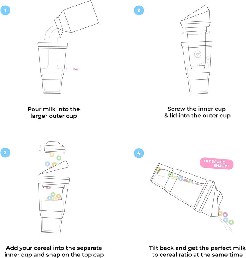 CrunchCup كوب كرانش كاب XL أزرق - كوب حبوب بلاستيكي محمول للإفطار أثناء التنقل، حاوية حبوب وحليب، لا حاجة لملعقة أو وعاء - Image 4