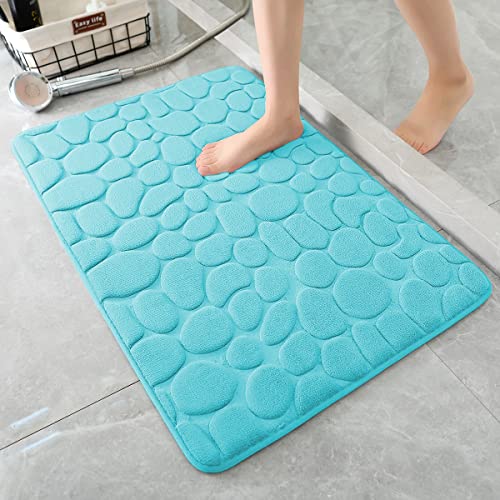YIHOUSE Memory Foam Bath Mat Cobblestone Bathroom Rugs Super Water Absorbent Bath Mats for Bathroom Machine Washable Bath Rugs20 x 32Teal