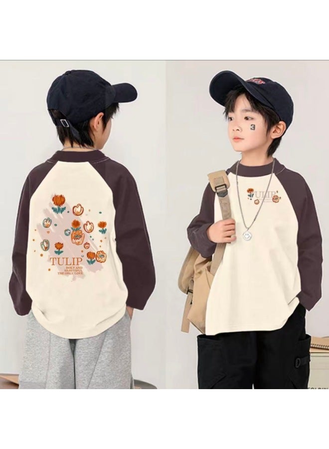 Children's Thermal Base Layer Autumn And Winter New Half-high Collar Raglan Sleeve Base Shirt For Older Children With Color-blocked Lettering Inner Top