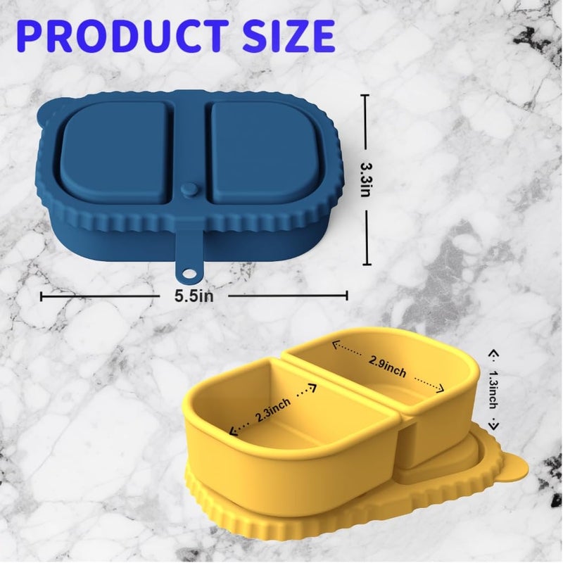 Xstronq 2Pcs Reusable Silicone Snack Containers with Lids -2 Compartment Snack Containers Box, for Travel, Office, Gym & Meal Prep (Dark Blue + Yellow) - Image 2