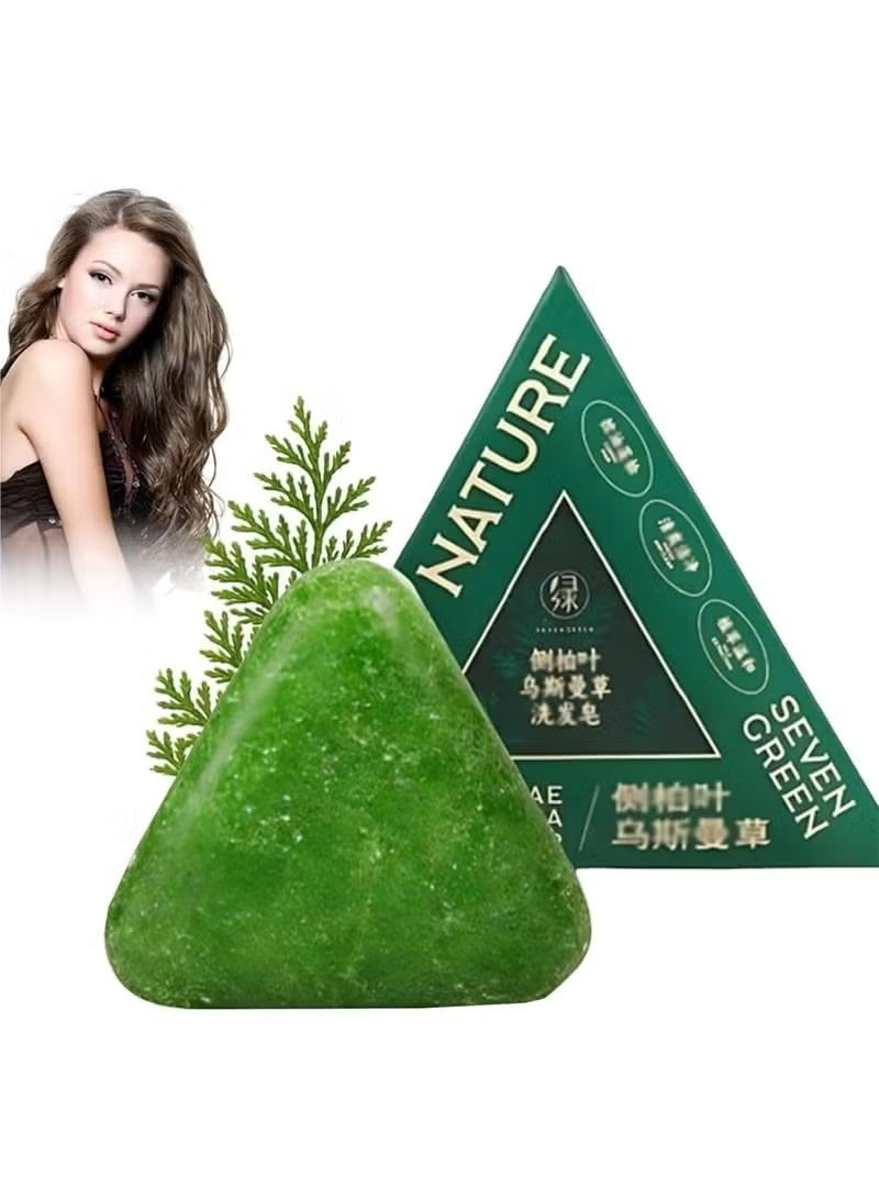 Nature Triangle Shampoo Bar, Nature Seven Green Soap, Usman Grass Bar, Calming & Strengthens Hair for Women and Mens(1pc) - Image 1
