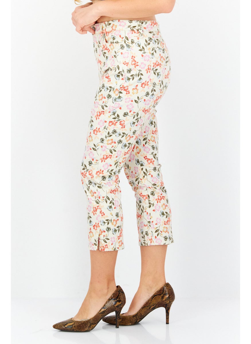 NYDJ - Women Regular Fit Floral Print Stretchable Capri Pant , Beige Combo - Image 1
