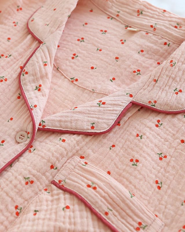 codcm Womens Cotton Gauze Pajama Set Long Sleeve Button Up Shirt and Pants 2 Piece Cute Printed Pj Set - Image 3