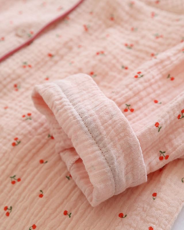 codcm Womens Cotton Gauze Pajama Set Long Sleeve Button Up Shirt and Pants 2 Piece Cute Printed Pj Set - Image 4