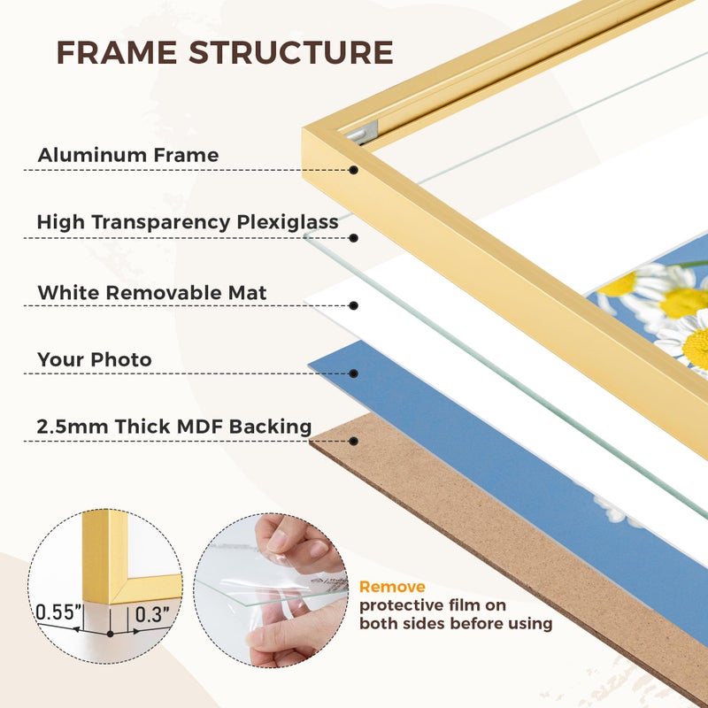 RICHFOCUS 8x10 Picture Frame with Mat for 5x7 |8 x 10 Modern Photo Frame Gold|8 by 10 Metal Aluminum Frames with Stand for Tabletop or Wall Hanging|Hardwares Included  Set of 1 - Image 3