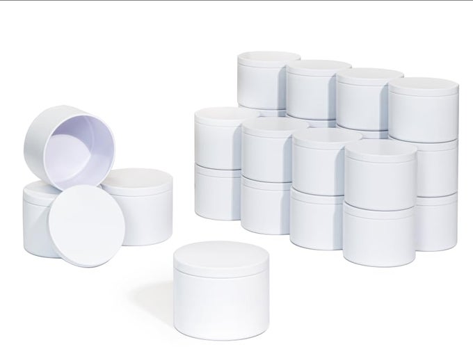 WHITE CANDLE TINS 8OZ 24 PIECE STRAIGHT SIDED BULK CANDLE CONTAINERS FOR CANDLE MAKING SUPPLIES
