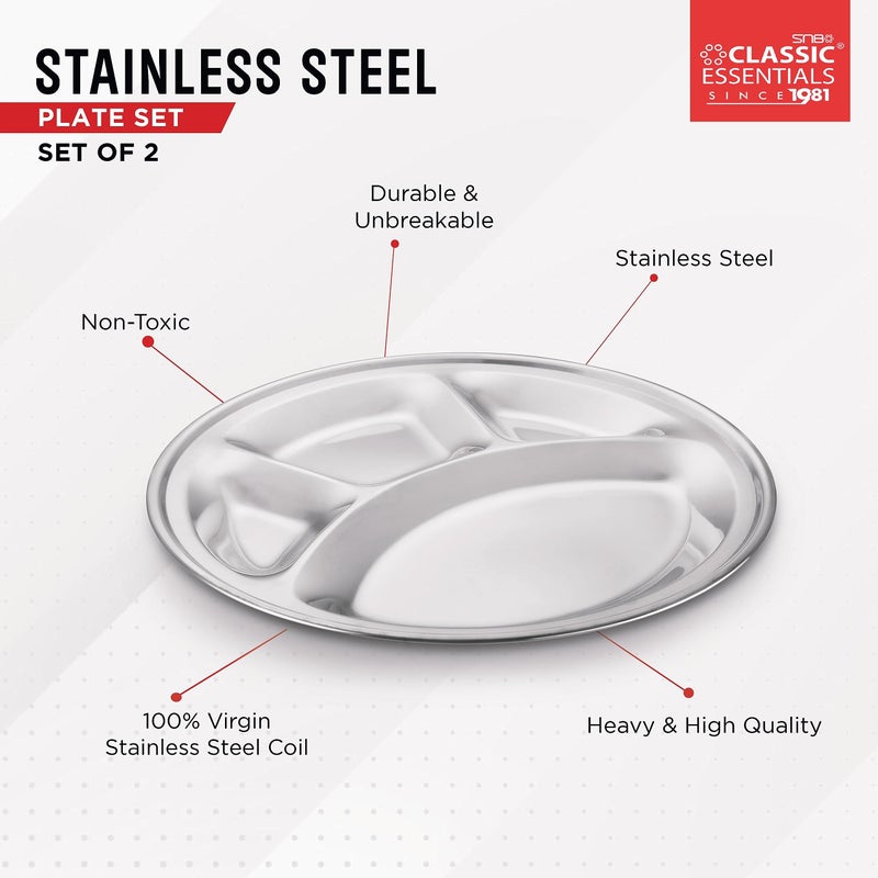 CLASSIC ESSENTIALS Stainless Steel Compartment Plate Bhojan Thali, Lunch/Dinner Plate - Image 2