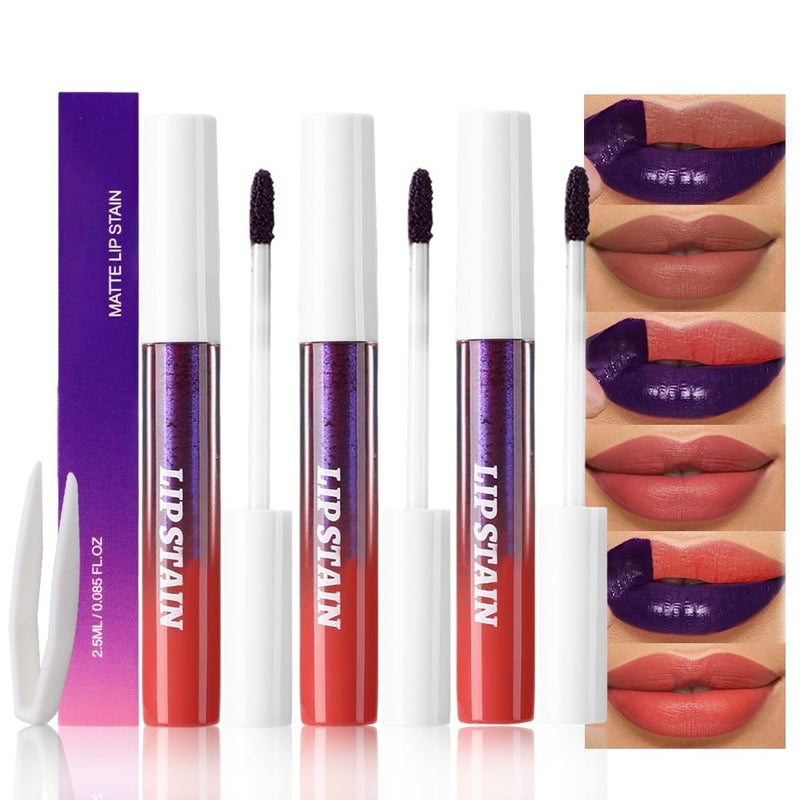 evpct 3Pcs Nude Brown Brownish Red & Orange Red Peel Off Lip Stain Tints, Matte Liquid Lipstick Lip Stain Long Lasting Waterproof for Women, Longwear Lipstick Peel Off Highly Pigmented Easy to Apply - Image 1