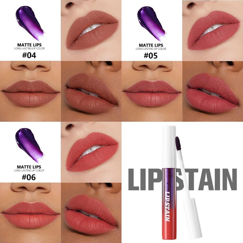 evpct 3Pcs Nude Brown Brownish Red & Orange Red Peel Off Lip Stain Tints, Matte Liquid Lipstick Lip Stain Long Lasting Waterproof for Women, Longwear Lipstick Peel Off Highly Pigmented Easy to Apply - Image 3