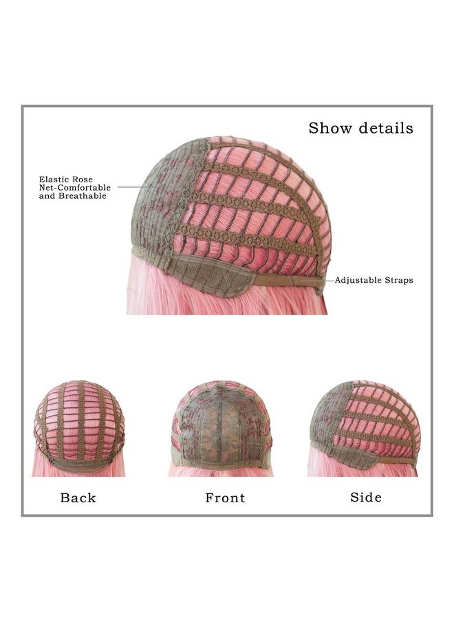 7JHH WIGS - Long Wavy Wig Pink And Black Layered Wig With Curtain Bangs, Synthetic High Density Heat Resistant Hair Straight Wig Ends Dyed Black For Daily Party 25 Inches - Image 1