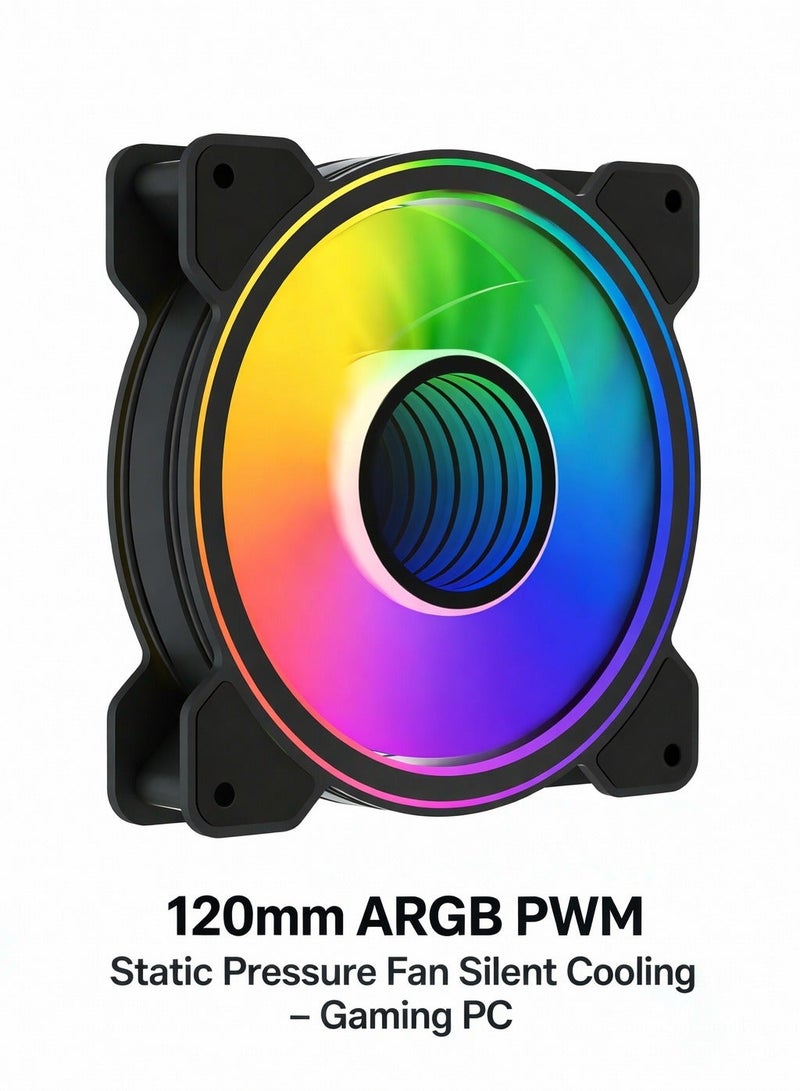 باور مروحة كمبيوتر بقطر 120 مم، مزدوجة الحلقة، بإضاءة ARGB وتقنية PWM، تعمل بضغط ثابت (عبوة واحدة) - مروحة تبريد عالية التدفق وهادئة لحافظات أجهزة الكمبيوتر المخصصة للألعاب ومبردات التبريد المائي - Image 1
