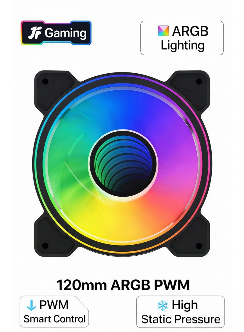 باور مروحة كمبيوتر بقطر 120 مم، مزدوجة الحلقة، بإضاءة ARGB وتقنية PWM، تعمل بضغط ثابت (عبوة واحدة) - مروحة تبريد عالية التدفق وهادئة لحافظات أجهزة الكمبيوتر المخصصة للألعاب ومبردات التبريد المائي - Image 2