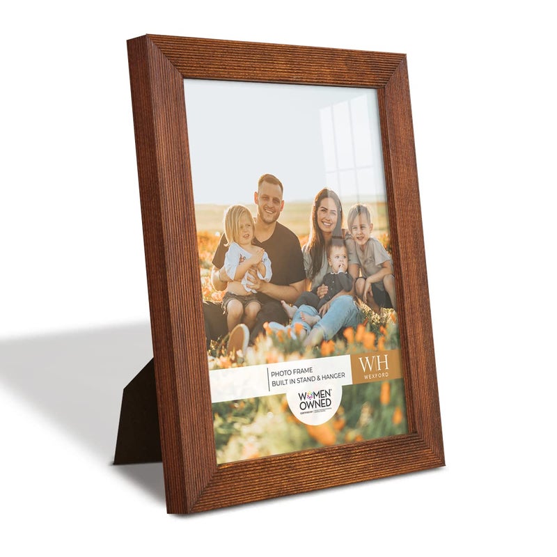 Renditions Gallery 6x8 inch Picture Frame Modern Style Wood Pattern and High Definition Glass Ready for Wall and Tabletop Photo Display Walnut Frame