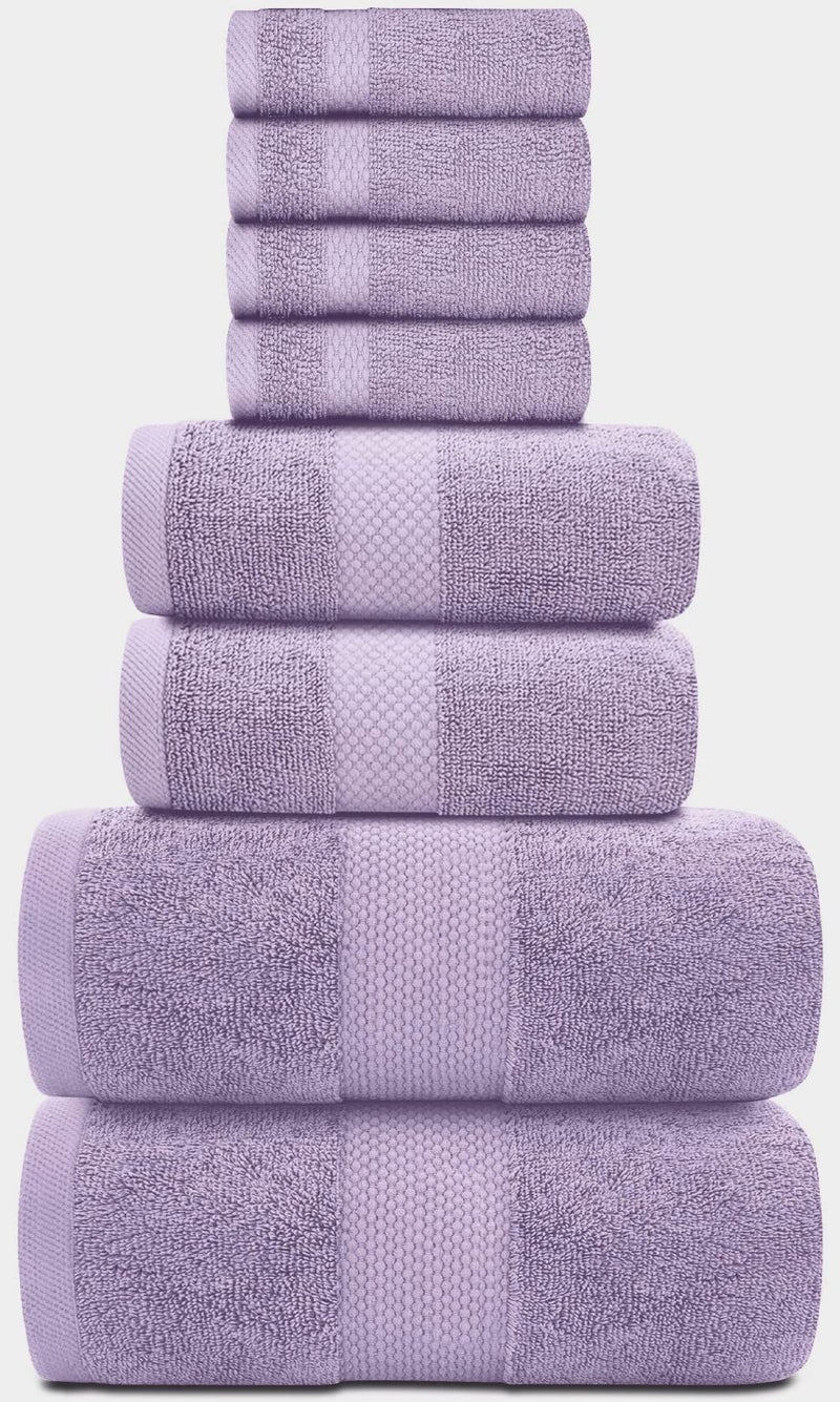 وايت كلاسيك White Classic Lavender Bath Bath Pafel Set - تمشيط جودة فندق Cotton Hotel جودة مناشف 8 قطع | 2 مناشف حمام | 2 مناشف اليد | 4 منجم [بقيمة 72.95 دولار] 8 حزمة | لافندر - Image 2