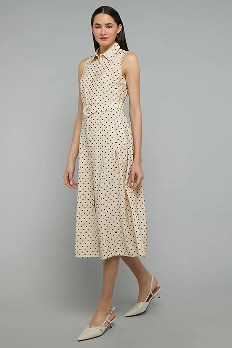 أر أند بي Polka Dots Sleeveless Shirt Dress