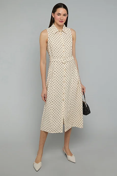 أر أند بي Polka Dots Sleeveless Shirt Dress