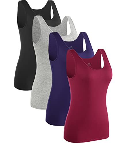 Rosyline 4 Piece Women Tank Tops Basic Sleeveless Undershirt Layering Tanks BlackGreyDark BlueWine Red M - Image 1