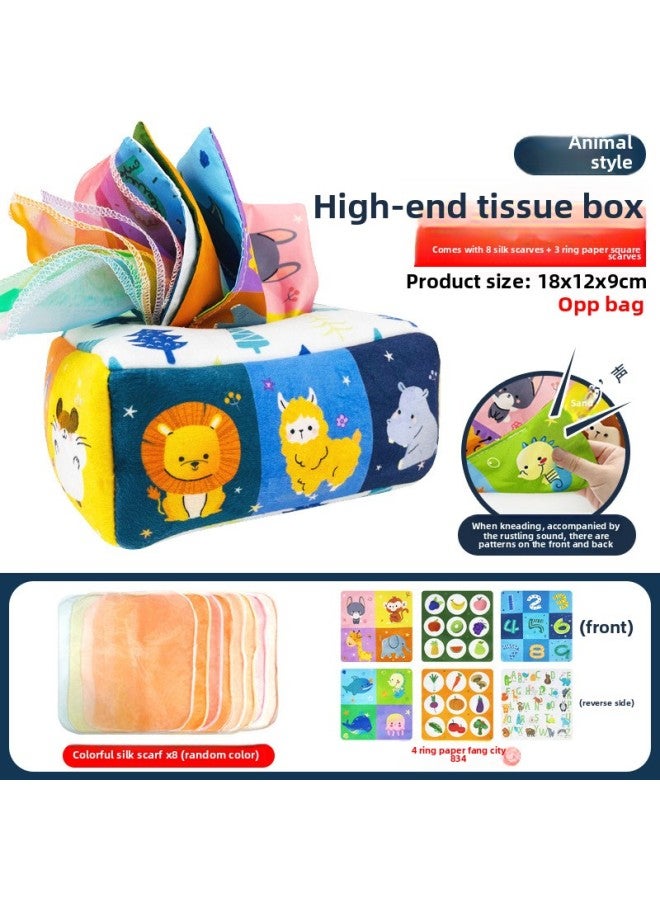 0-3 Years Old Baby Early Education Cloth Book Cartoon Geometric Figure Cloth Ball Cotton Ball Toy-Color:Fabric Tissue Box-animal Style (3 Square Paper Scarves + 8 Edged Silk Scarves)  - Image 1