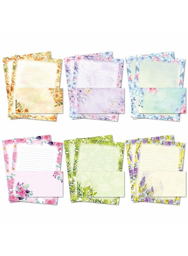 Kidepoch Stationary Writing Paper with Envelopes - Flora Stationery Set with Lined Letter Writing Paper, 48 Sheets + 24 Envelopes, 8.5 x 11 Inch of Each Stationary Paper - Image 1