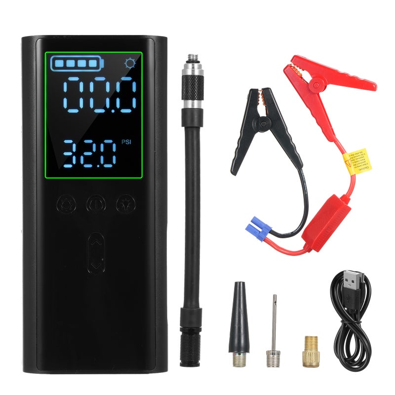 مضخة هواء محمولة لانتفاء الإطارات (ضاغط هواء محمول) لاسلكي صغير كهربائي بشاحن USB محمول لسيارات دراجات نارية دراجات كرات ومستلزمات قابلة للانتفاء مع إيقاف تلقائي مقياس ضغط رقمي ومصباح LED - Image 1