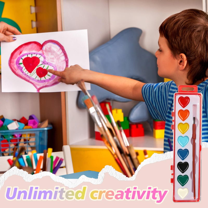 Dcocdeely 36 Pcs 8 Colors Heart Watercolor Paint Set Washable Watercolor Paint with Brushes Valentines Day Gifts for Art Activities Painting Party Craft Accessories (36, Red) - Image 5
